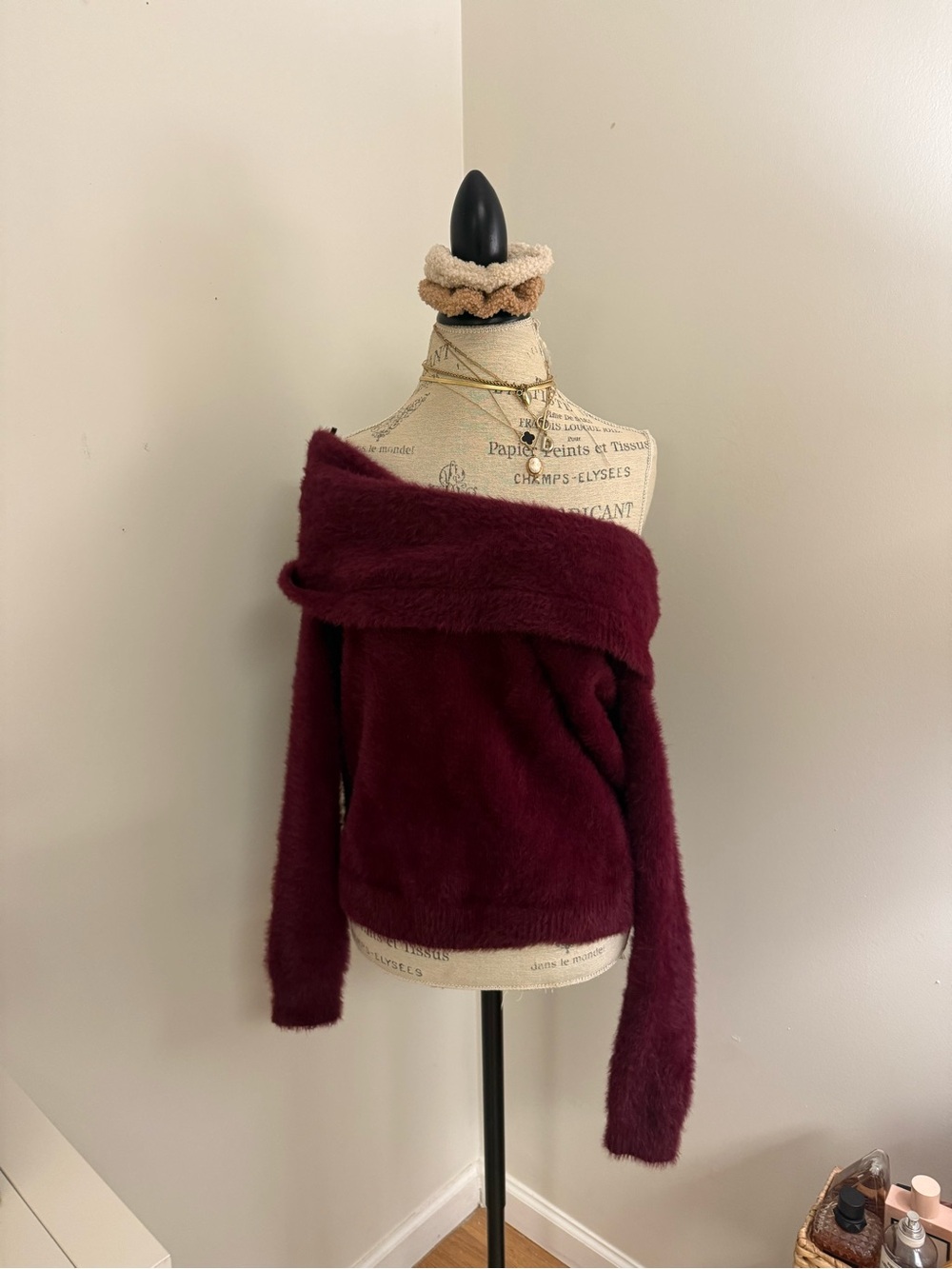 Forever 21 Off-the-Shoulder Plush Burgundy Sweater